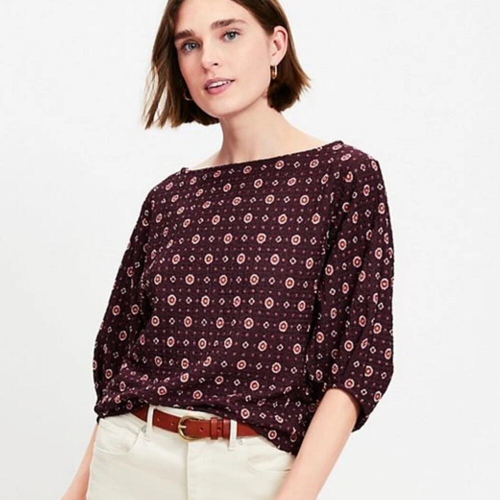 LOFT Foulard Pleated Elbow Puff Sleeve Top